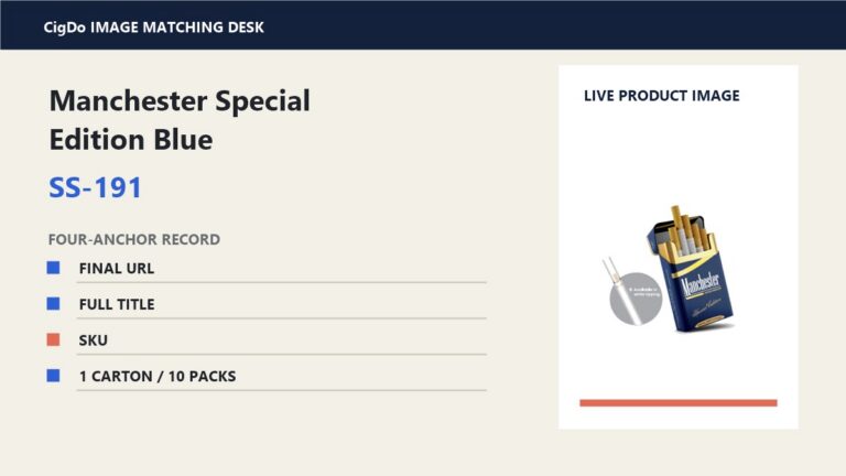 CigDo image-matching record for Manchester Special Edition Blue SS-191 with live pack image, identity anchors and review grid